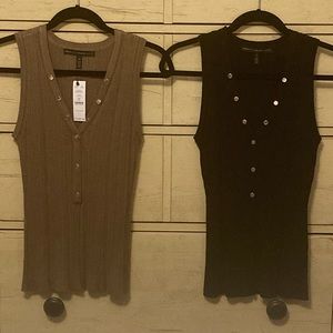 V-Neck Snap-Front Rib Knit Sweater Tank